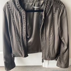 TAHARI Dark Grey Leather Jacket