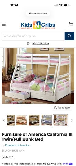 Bunk Beds (Twin over Full), White, Kids and Cribs
