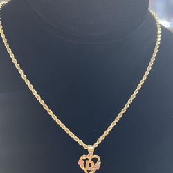 10kt gold rope chain and pendant