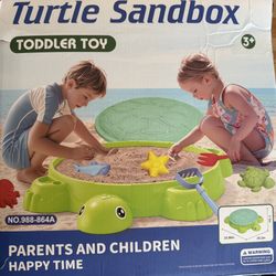 Kids Turtle Sandbox with Lid, 8 Piece Mini Tool Accessories Sand Toys Set, Summer Outdoor Beach Toys for Toddlers 3-5, Sand Box Toys Indoor Outdoor Pl