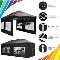 10x20' Easy Pop Up Canopy with Removable Sidewalls Waterproof Folding Wedding Party Tent Outdoor Black Brand New