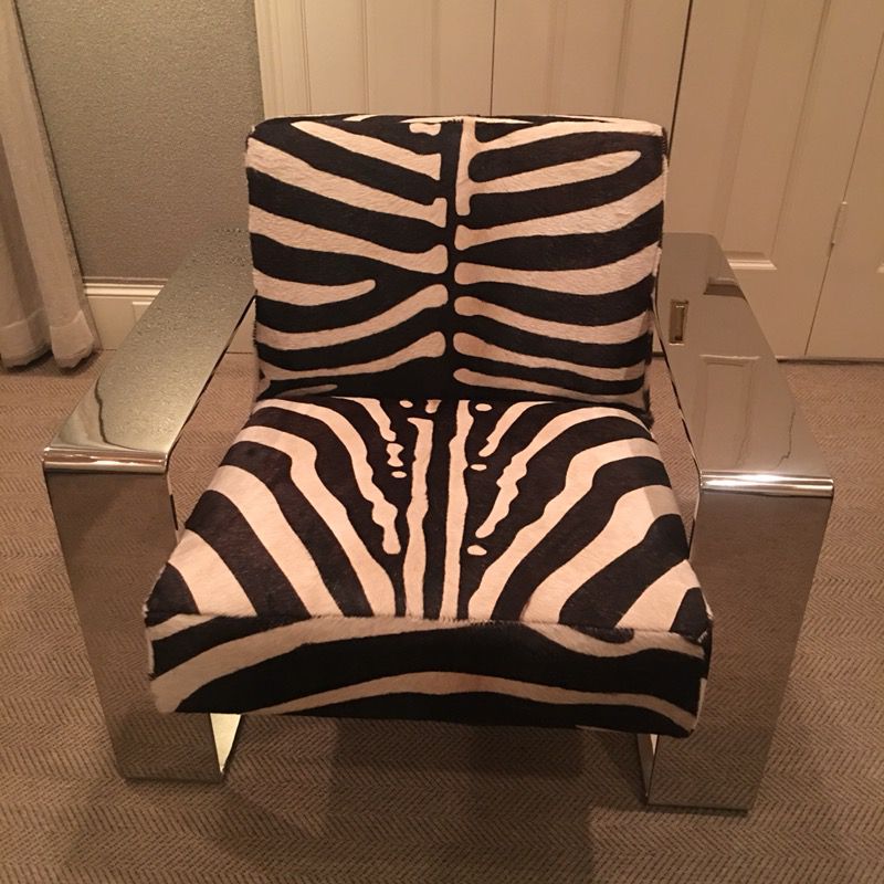 Cowhide Zebra and Chrome Lounge Chair