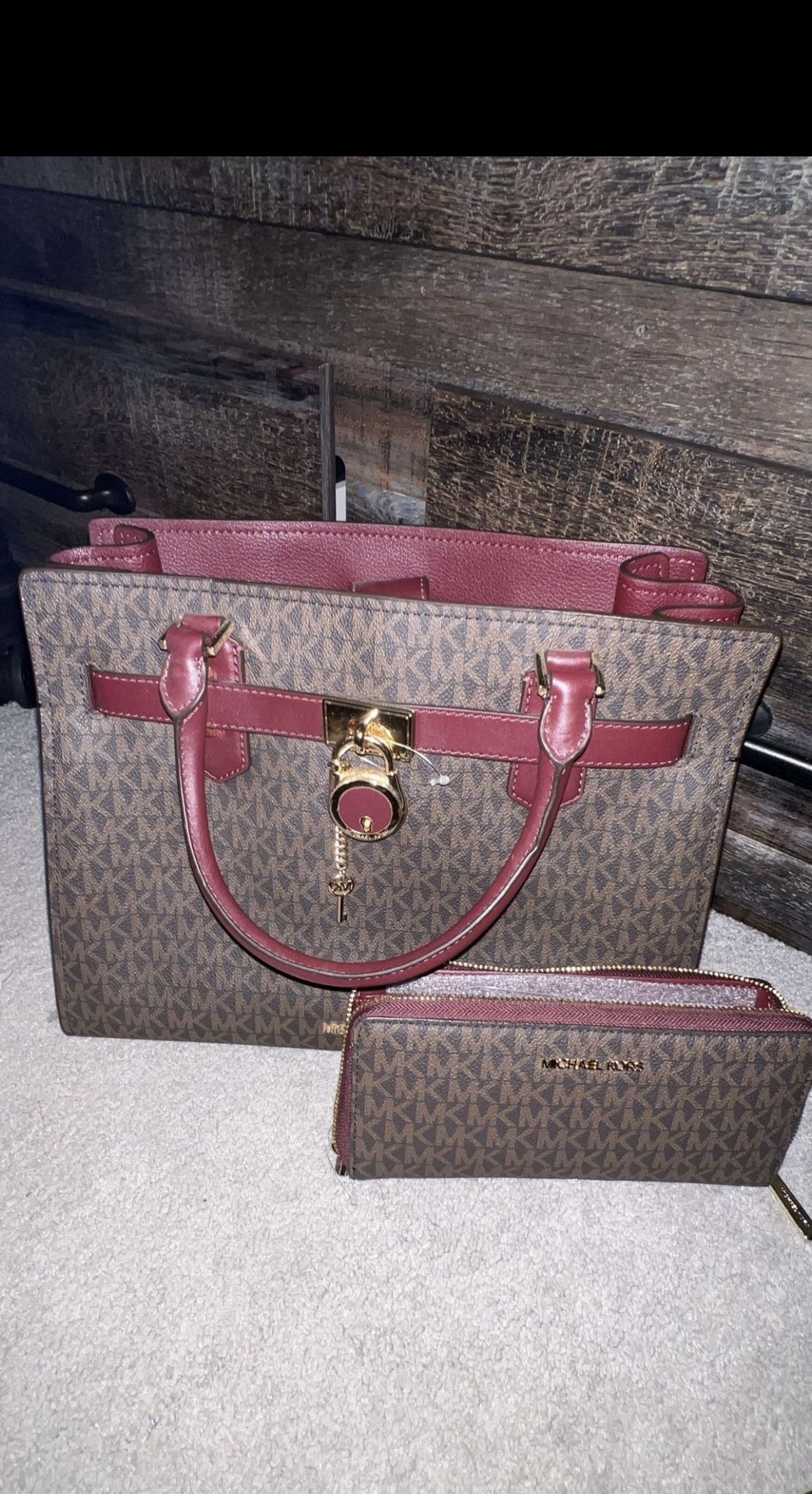 Michael Kors Purple And Brown Hamilton Purse with matching wallet -New with Tags