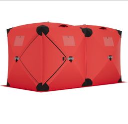 Portable Pop Up Ice Fishing Shelter 140"x70"x79" Ice Fishing Tent Insulated Hub-Style Shelter with Waterproof Oxford Fabric, Includes Anchors, Ropes &