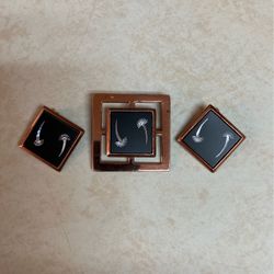 Vintage 1950’s Copper And Etched Metal Dandelion Pin And Clip Earring Set