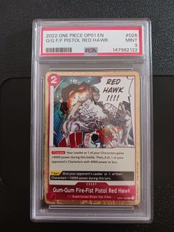 One Piece Card Game TCG Gum-Gum Fire-Fist Pistol Red Hawk OP01-026 Pre-Errata PSA 9