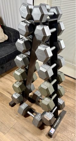 Set Of Set Of Cast Iron Hex Dumbbells From 15s to 50s Pounders ( Total: 520 lbs. ) [  NO RACK INCLUDED - yes you can Buy It $
