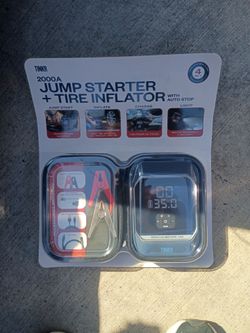 Battery jumper w/ tire inflator and auto stop