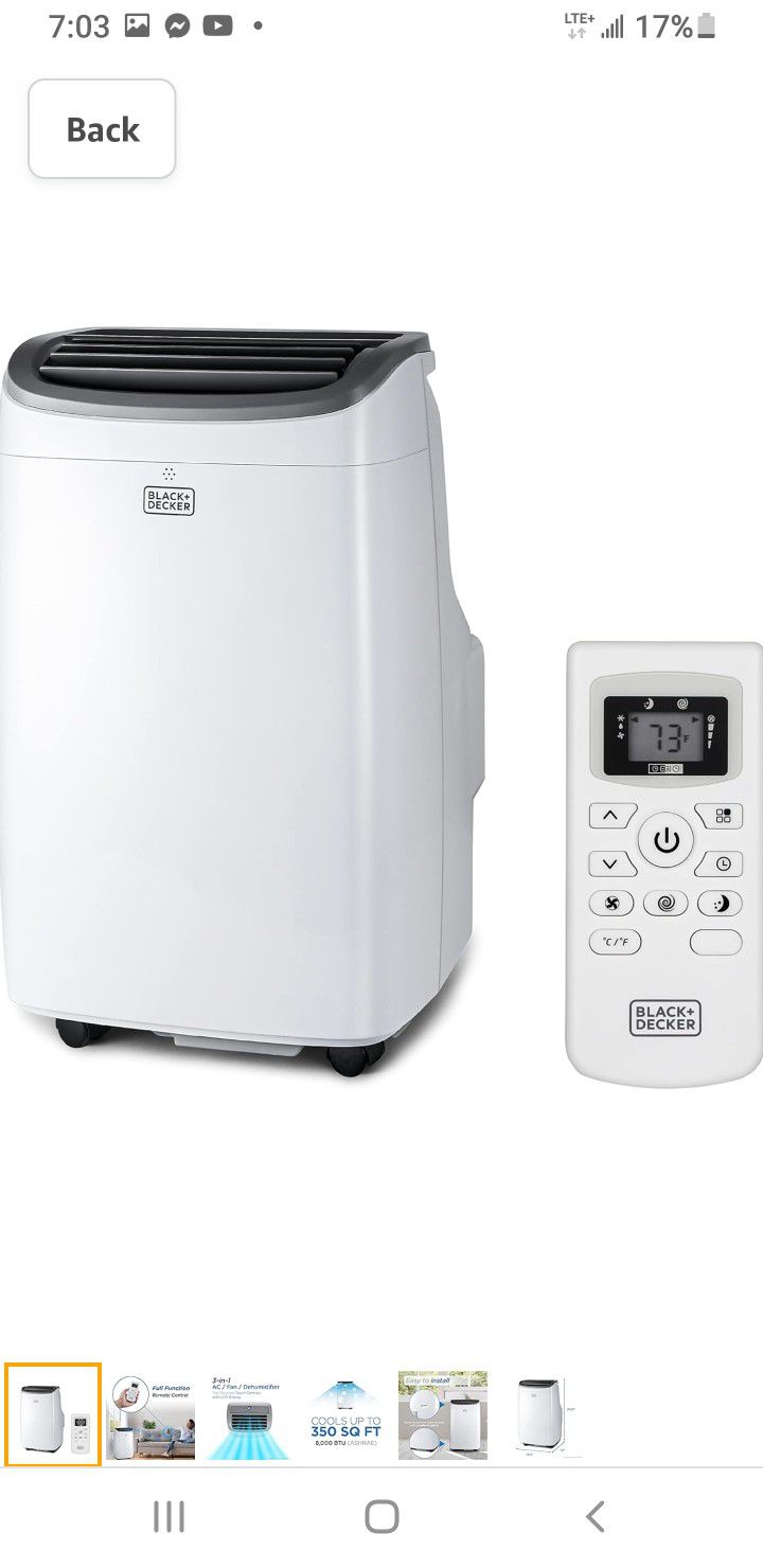 BLACK+DECKER 10,000 BTU Portable Air Conditioner up to 450 Sq.Ft. with Remote Control 