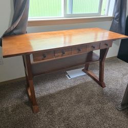 Mission Style Three Drawer Wood Desk w/Bottom Shelf