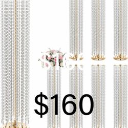 8Pcs 35.4'' Tall Gold Centerpieces for Table, Tall Gold Vases Centerpieces for Wedding Reception, Wedding Road Lead Chandelier Metal Crystal Flower St