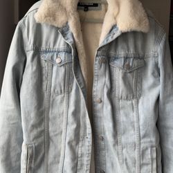 Oversized Furry Winter Denim Jacket Xs/s Womens 