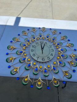 Large Peacock Feather Wall Clock