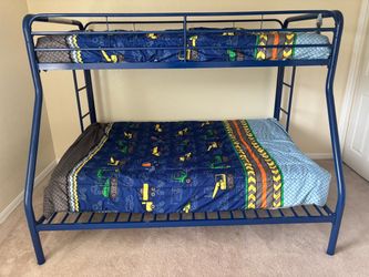 Blue Bunk bed, Colorful bedding and mattress