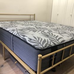 Beautiful Queen Gold Bed frame And Queen Matress