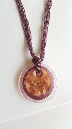 Pink purple and gold pendant made in Morano Italy