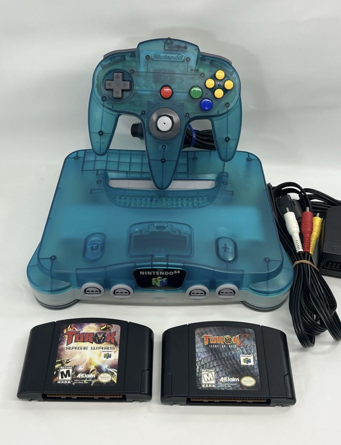 Nintendo N64 Console Clear Ice Blue Region Free Bundle With Games NUS-001