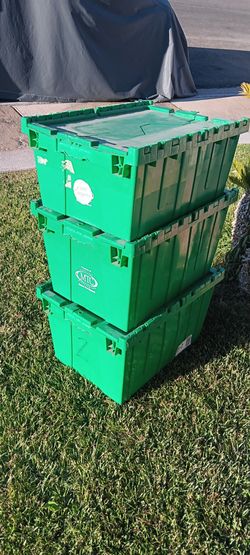 Green Plastic Storage Totes with Lids – Set of 3