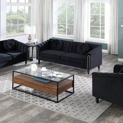 Black Microfiber Couch Set 3 Pieces