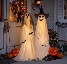 2 Pack 5 FT Halloween Ghost Decorations Light Up Ghosts Outdoor 8 Modes with Remote & Timer, Waterproof Battery Boxes, Adjustable Height Tripods for I