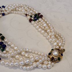 AFJ Jewels of India Hard-to-Come-by Necklace 5 Lustrous Faux Pearls 18" 115g