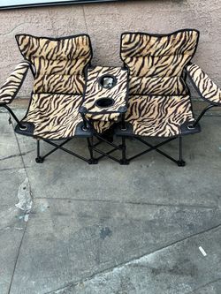 Double Folding Camp Chair Tiger Print