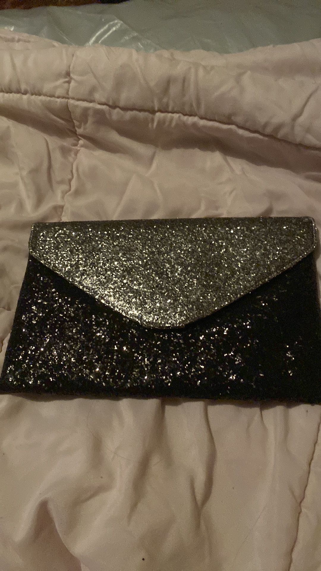 Black And Silver Envelope Sparkle Purse
