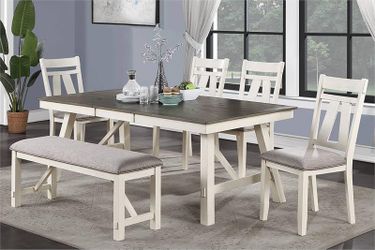 6 Piece Dining Set – Table, 4 Chairs & Bench  ($525.00) - 7 Piece Dining Set – Table & 6 Chairs ($550.00) 