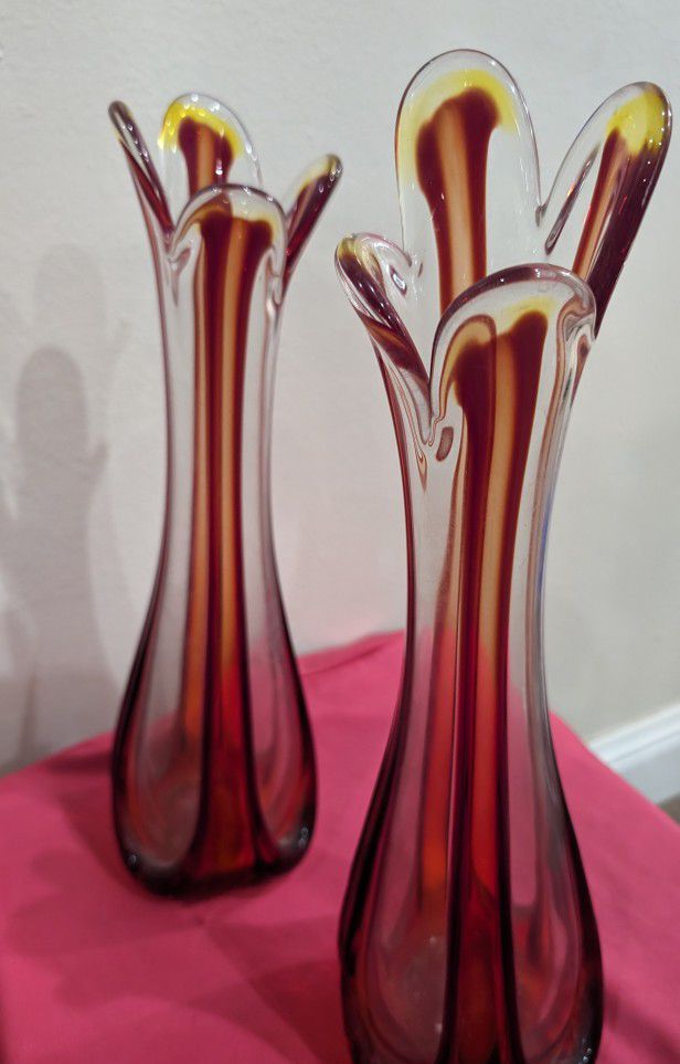 Vintage Red Glass Retro Vases
