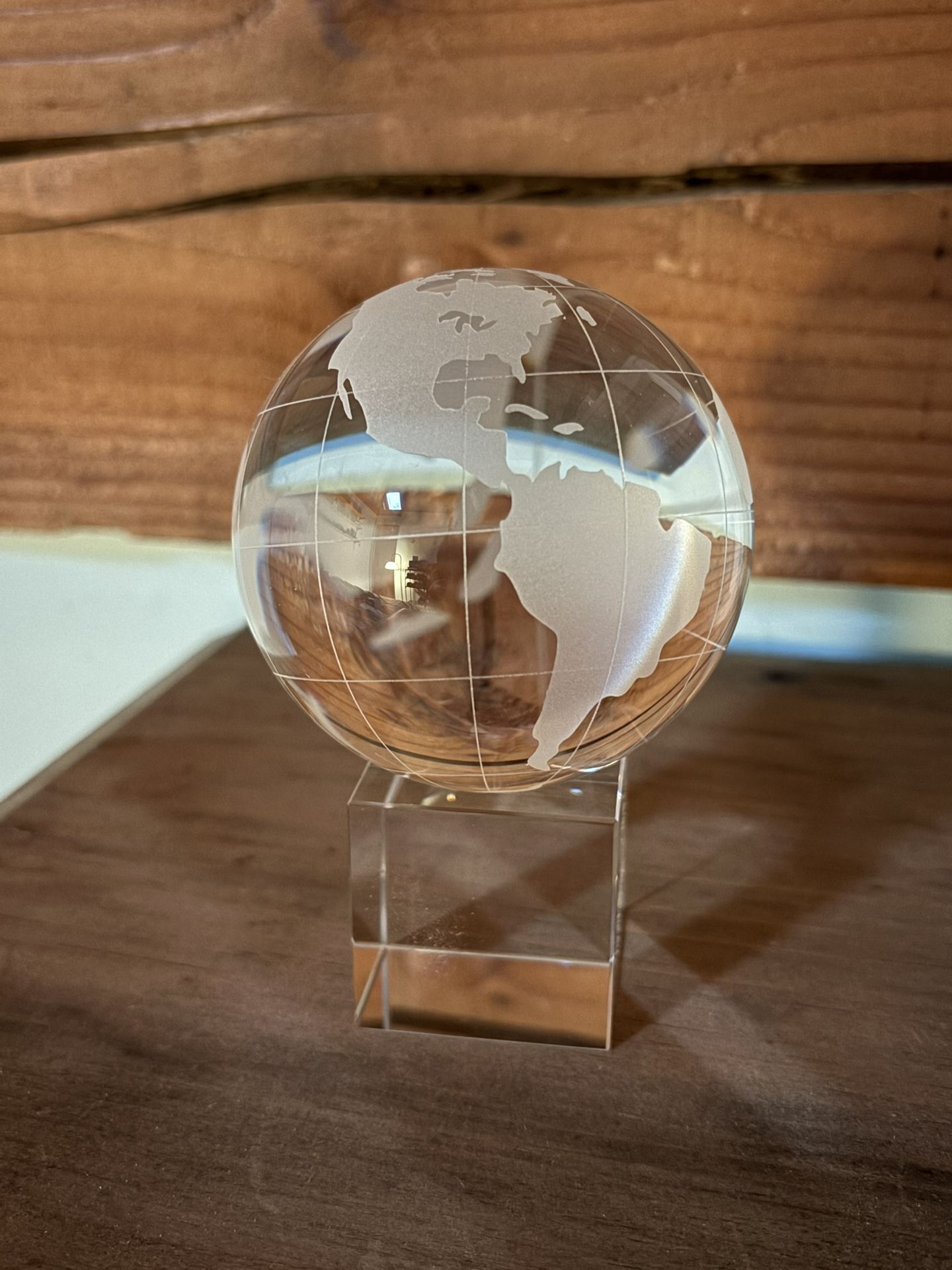 world globe crystal award with base