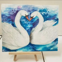 Swans Original Painting Hearts Love Valentines Day Gift