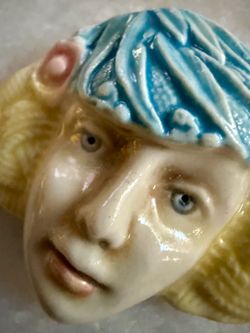 Art Nouveau Revival Style Vintage Ceramic Lady Face Brooch - Artist Signed