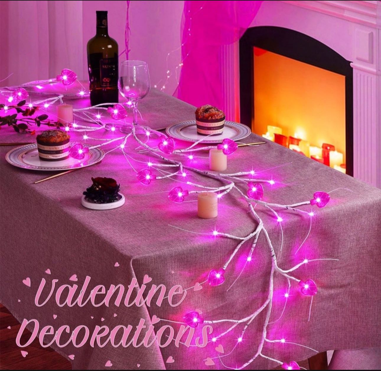 6FT 54LED Valentines Day Decor Garland Valentines Garland with Lights Willow Vine Heart Lights with Timer 8 Modes Battery Operated Waterproof Valentin