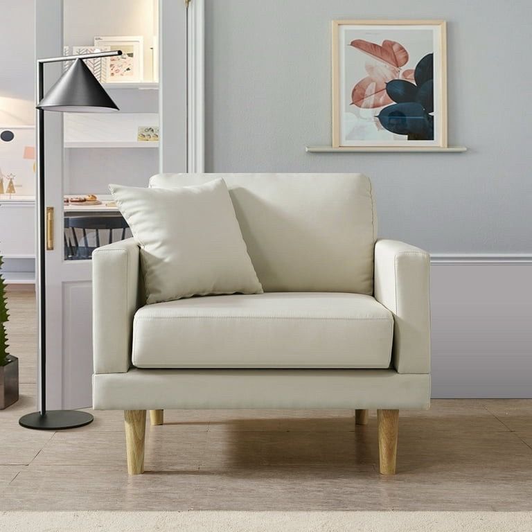 34" Linen Accent Chair Comfy Living Room Chair with Rolled Arms, Button Tufted Upholstered Modern Arm Chairs for Living Room, Bedroom, Beige