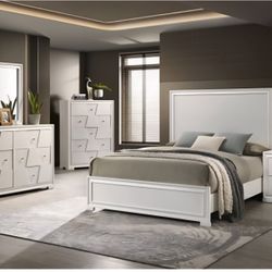 Bedroom Set 4 Pc Queen Sizd White Finish, New Especial Price 