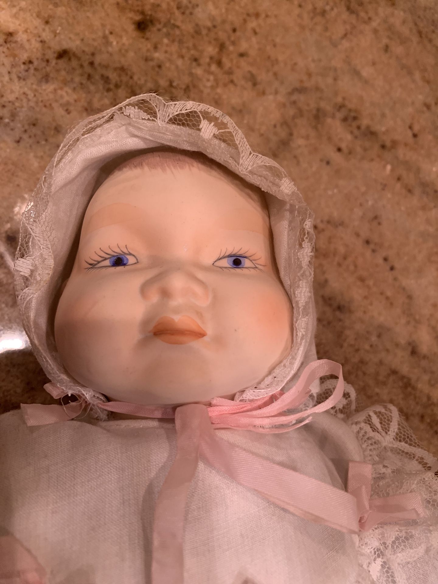 Vintage Porcelain Doll In Christening Gown