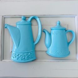 Set of 2 vintage Sexton USA metal coffee pot wall hangers 7 1/2” x 6” and 6” x 5”