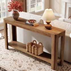 63 Inch Console Table, 2-Tier Farmhouse Narrow Sofa Table, Accent Entryway Table, Rustic Brown 🌱