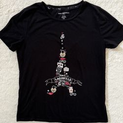 KARL LAGERFELD Women's Paris Eiffel Tower Elegant T-Shirt Black Size Small -Cotton/Spandex: 95/5  -Condition and measurements are as seen in photos  -