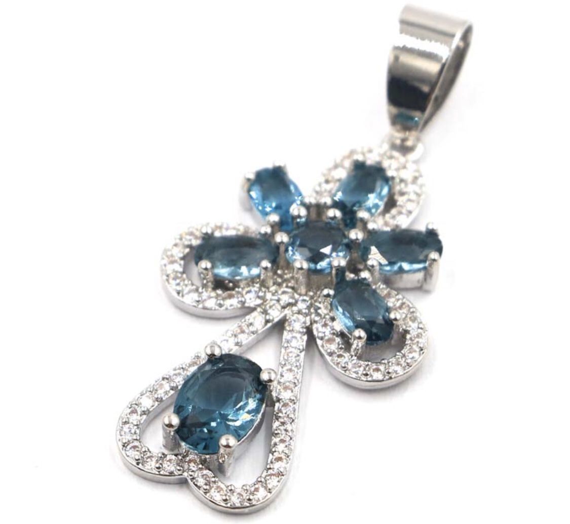Sterling Silver.925 London Blue Topaz And CZ Pendant