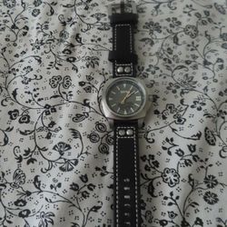 NFW Valor Steel Quartz Watch Black Leather