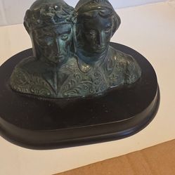 Vintage Dante and Beatrice Bronze Bust Sculpture
