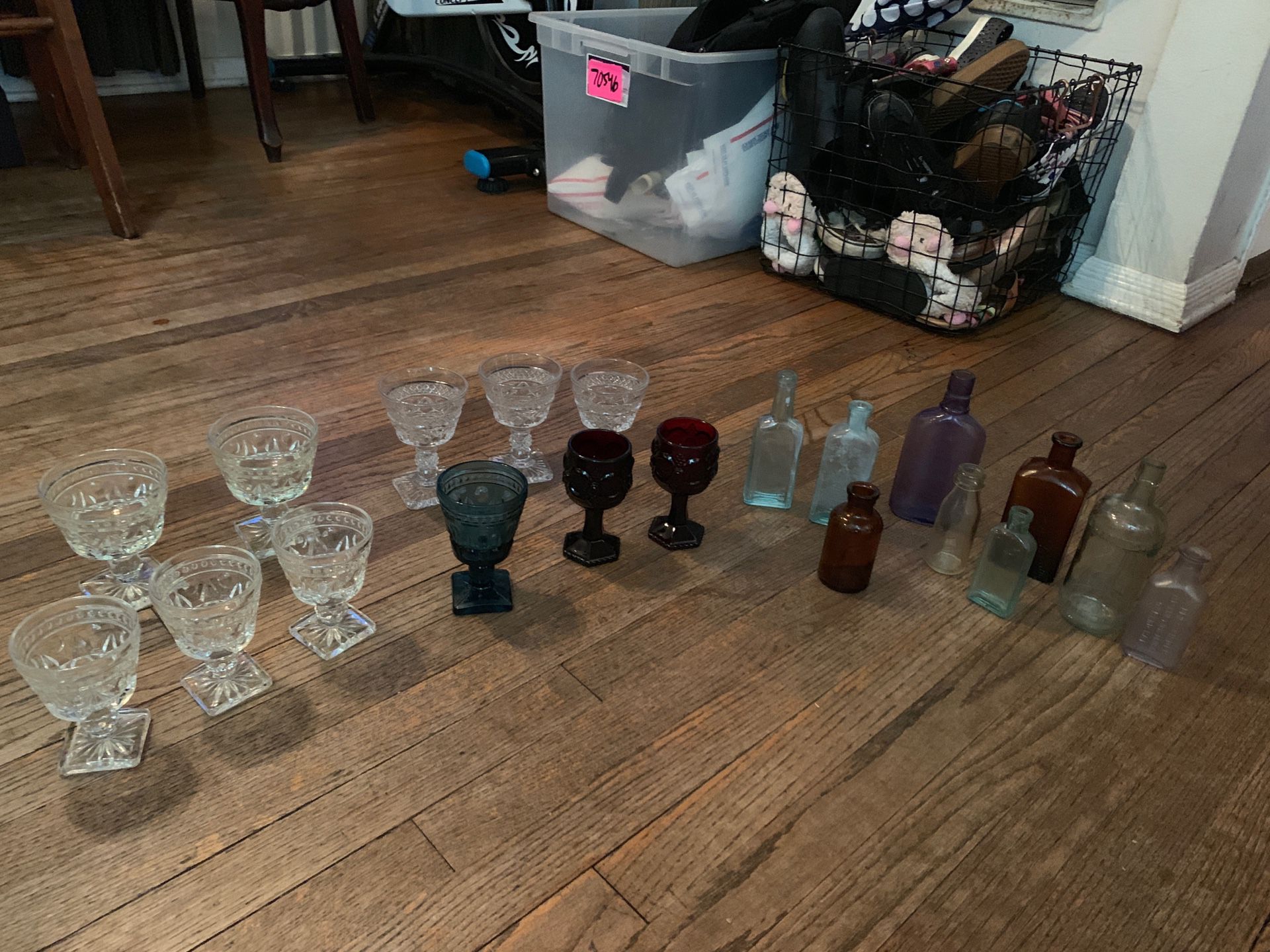 Vintage glasses glassware and antique medicine bottles