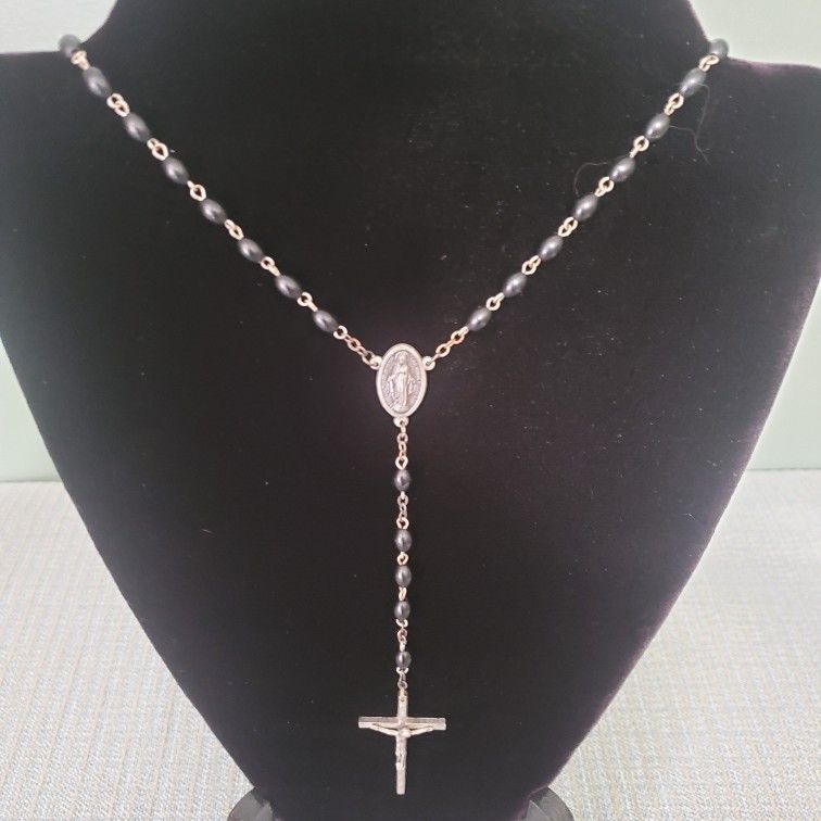 Rosary Made In Italy Black Beads NEW