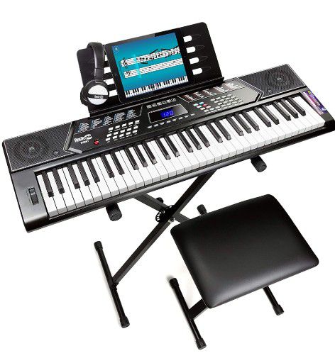 RockJam 61 Key Keyboard Piano With Pitch Bend Kit, Keyboard Stand Piano Bench485