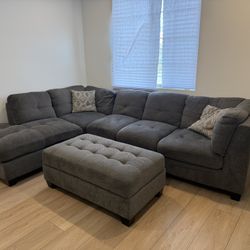 Large Gray L-shaped Sectional With Storage Ottoman
