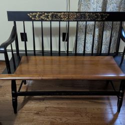Black Bench Stenciled Windsor Settee 