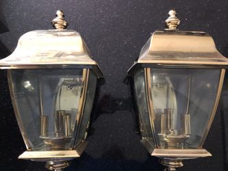 Set of Hampton Bay Brass outdoor lanterns with lightbulbs