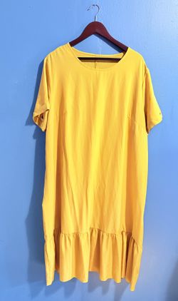 SHEIN Curve 4xl Dress In Bright Yellow Mustard Sun Dress Ruffled Hem Light