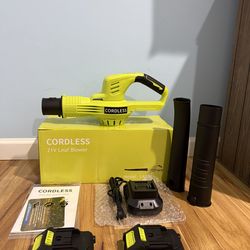 Leaf Blower Cordless - 21V Powerful Electric Leaf Blower with 2 Batteries and Charger, 2 Speed Modes, 2.0Ah Lightweight Battery Powered Leaf Blowers f